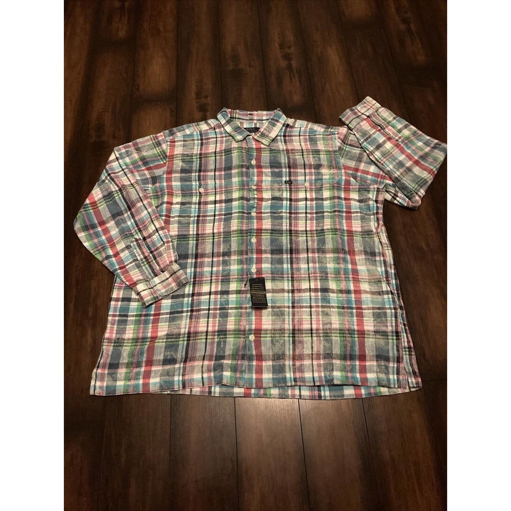 POLO RALPH LAUREN 2XB Men's Big & Tall Bleached Tie Dye Plaid Flannel Shirt NWT